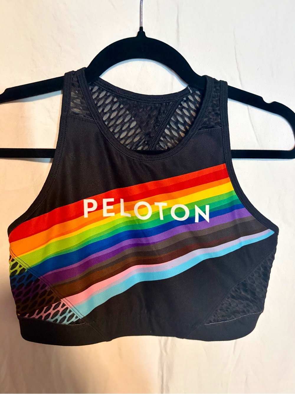 Peloton Black Sports Bra with Rainbow Stripes